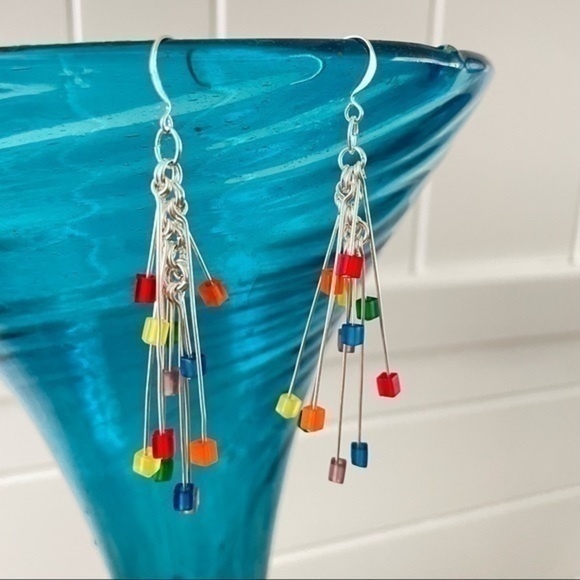 2/$29 Handmade Rainbow Pride Firework Dangle Earrings Colorful - Picture 1 of 4